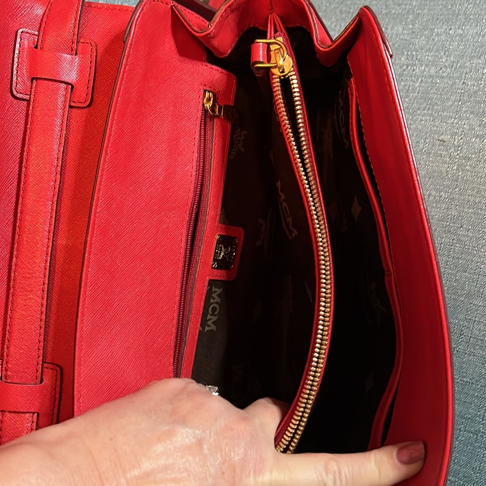 MCM Red Leather Crossbody Shoulder Bag EUC - Picture 9 of 13